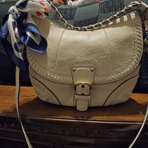 Coach Poppy Whipstitch Cream Shoulder Bag with Gold Accents
